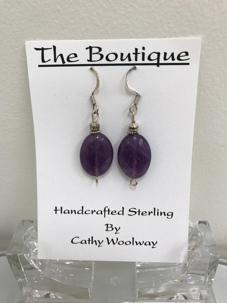 Handmade - Earring Amethyst Gemstone Oval Silver - Accessories Boutique