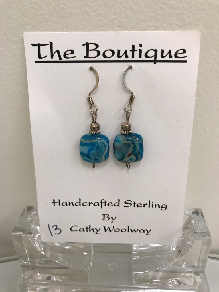 Handmade - Earring Bright Blue Crazy Lace Agate Square Stone - Accessories Boutique