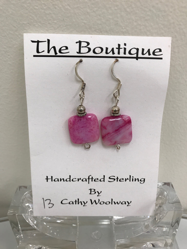 Handmade - Earring Fuchsia Crazy Lace Agate Square Stone - Accessories Boutique