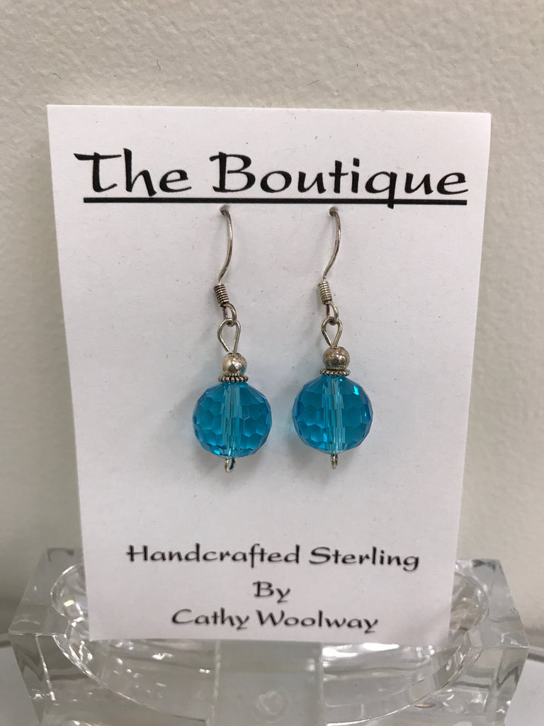 Handmade - Earring Crystal Turquoise Blue Faceted Round Silver - Accessories Boutique