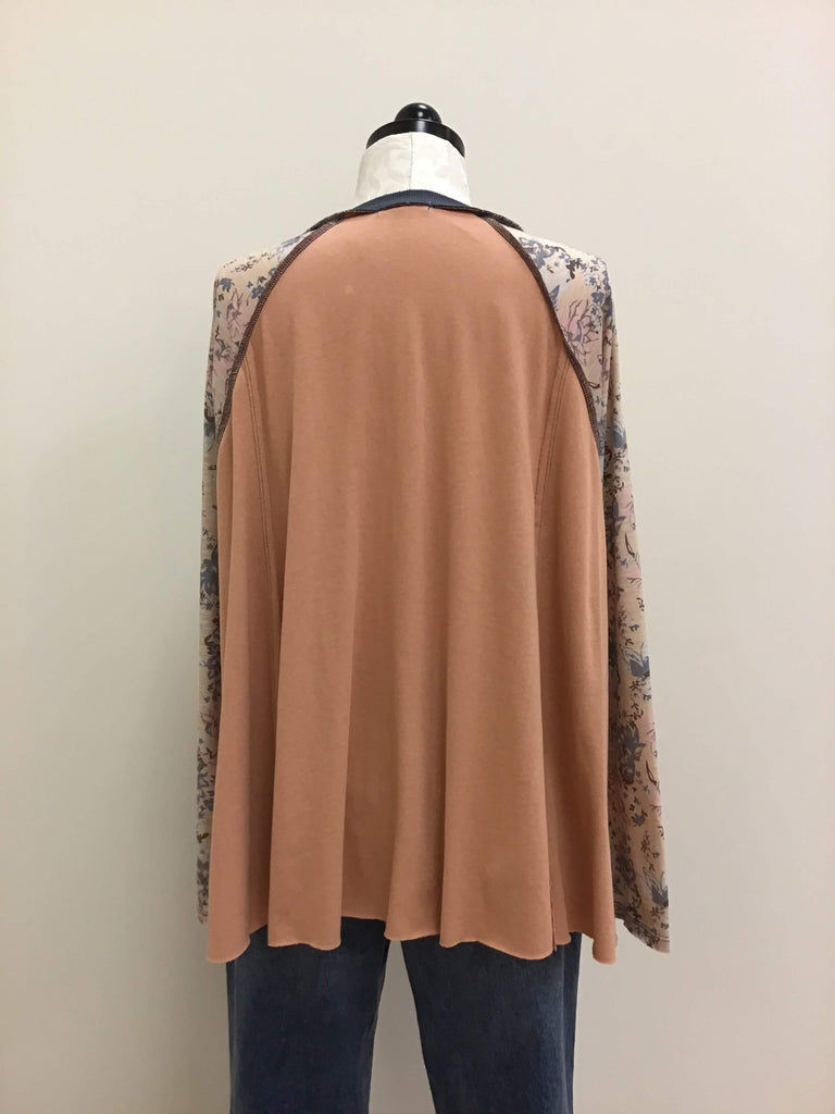 Easel Top Orange Blue Floral Long Sleeve Crewneck