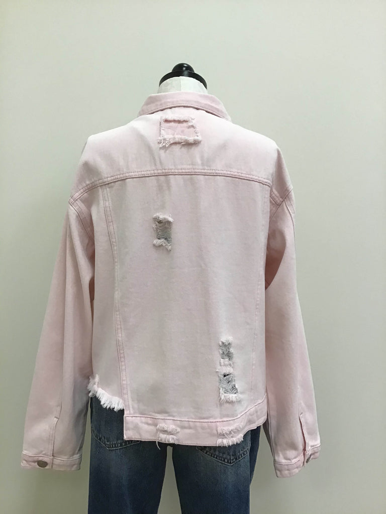 POL Pink Distressed Denim Jacket