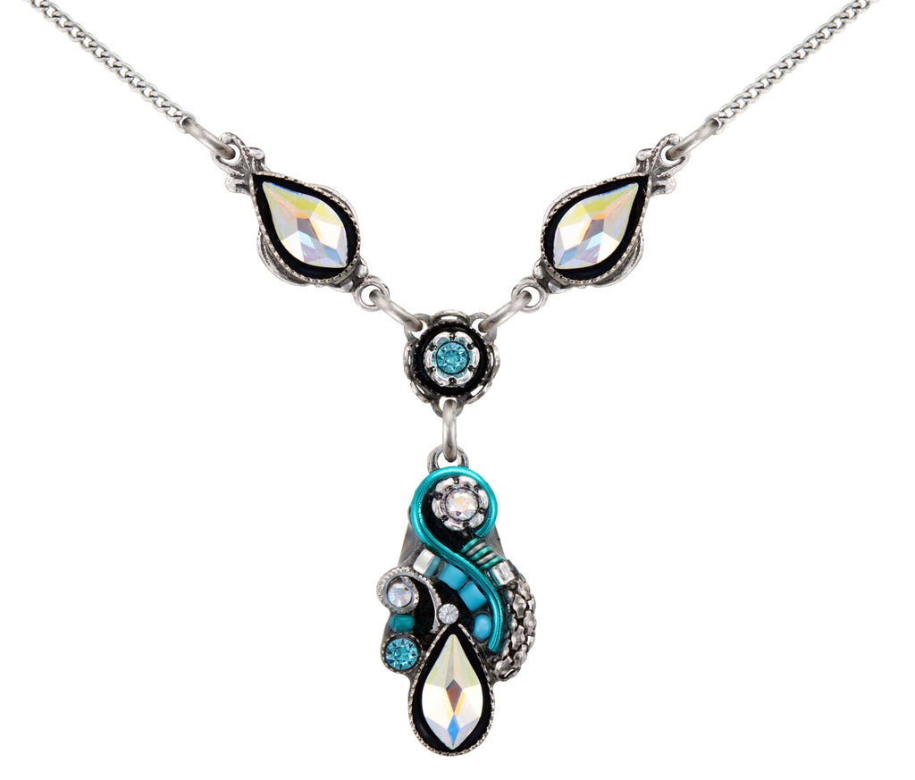 Firefly Mosaic Swirl Pendant Necklace Ice Blue 8813-ICE