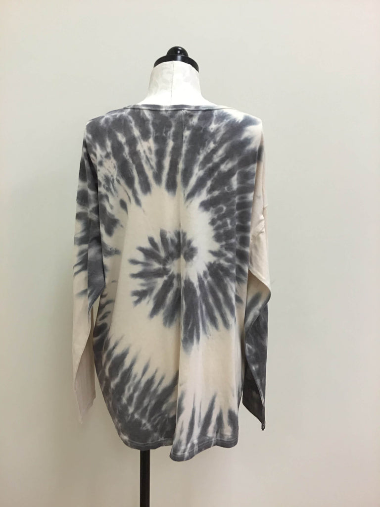 Easel Top Cream Gray Tie Dye Long Sleeve TShirt