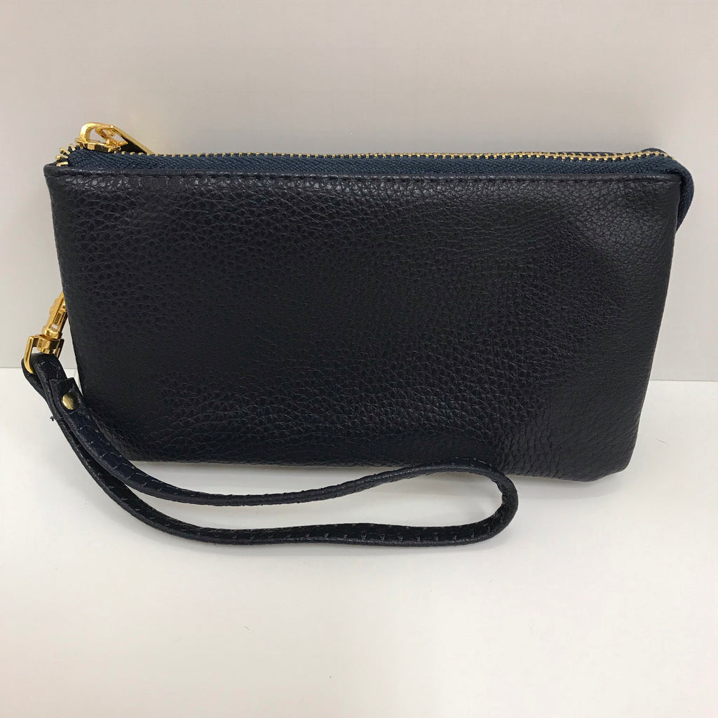 Brittney Wristlet Clutch Navy Vegan Leather Handbags