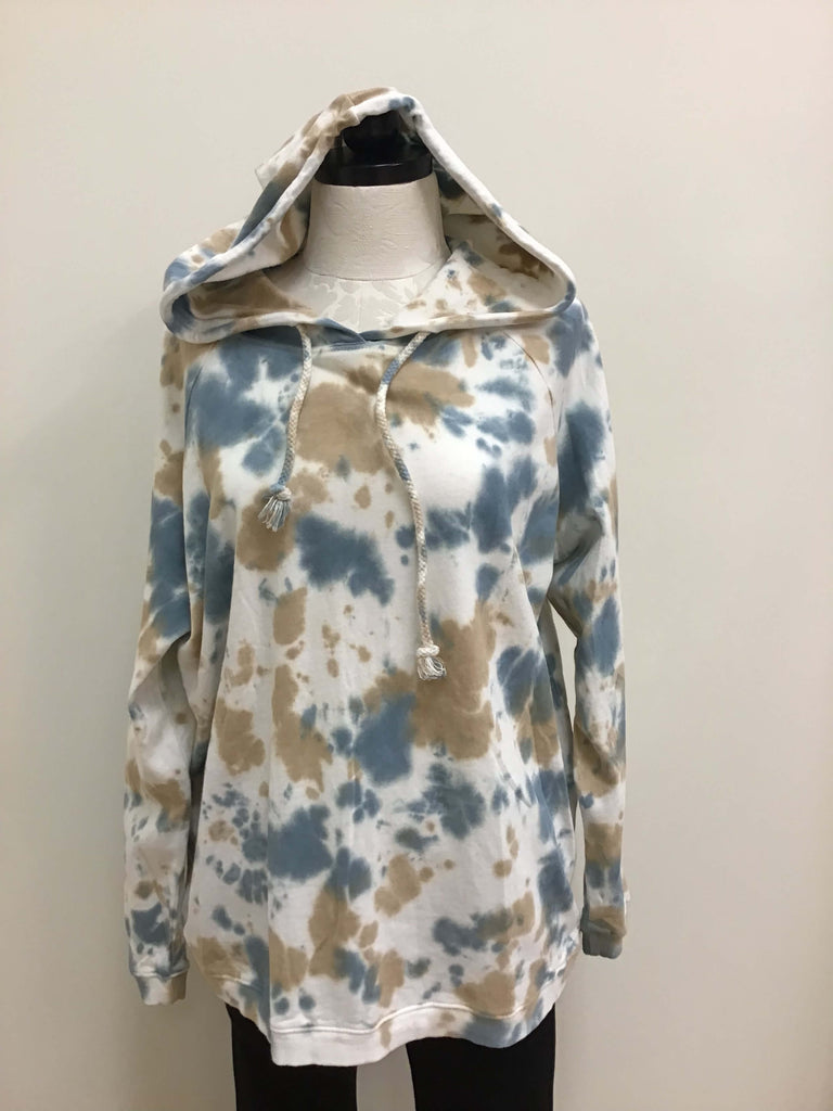 Easel Top Blue Tan Tie Dyed Hoodie