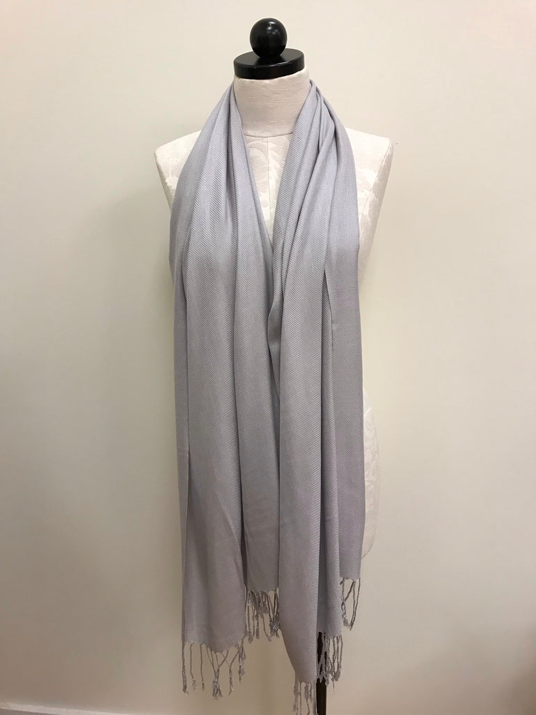 Pashmina Scarf - Grey Light Silver Solid Pattern Scarf Shawl
