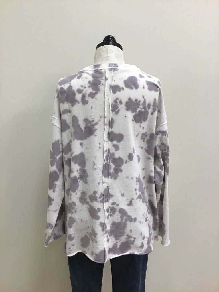 Easel Top White Lavender Long Sleeve Crewneck