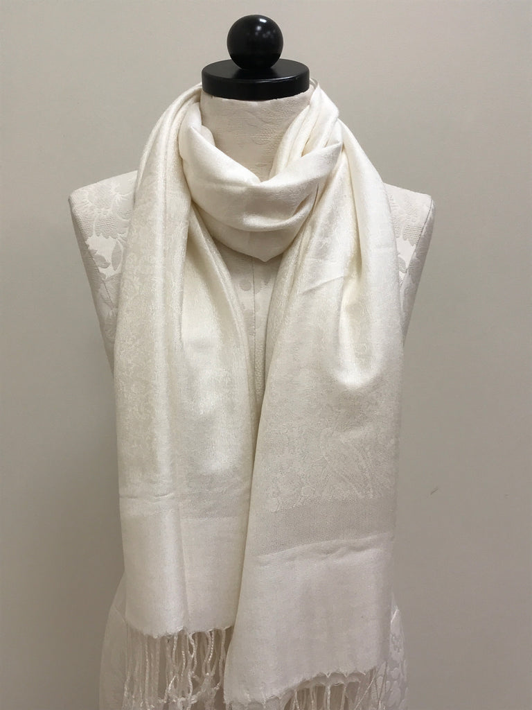Pashmina Scarf Shawl - Cream with Pattern - Accessories Boutique