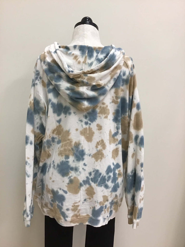 Easel Top Blue Tan Long Sleeve Hoodie