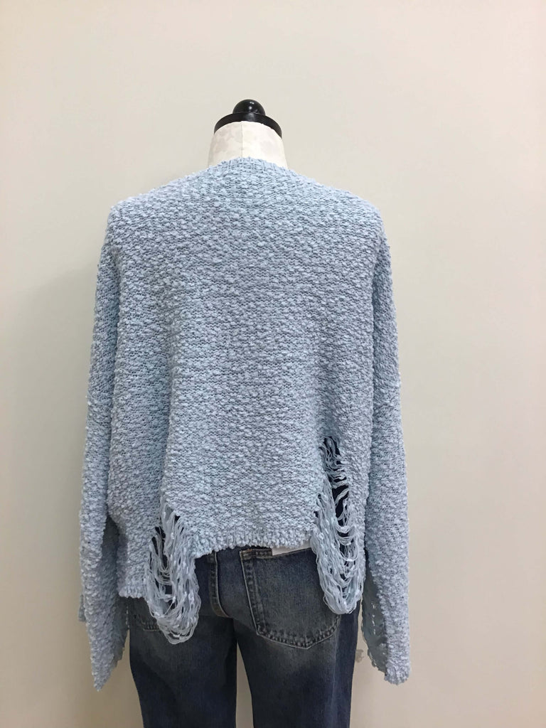 POL Lt Blue Popcorn Sweater Long Sleeve distressed bottom
