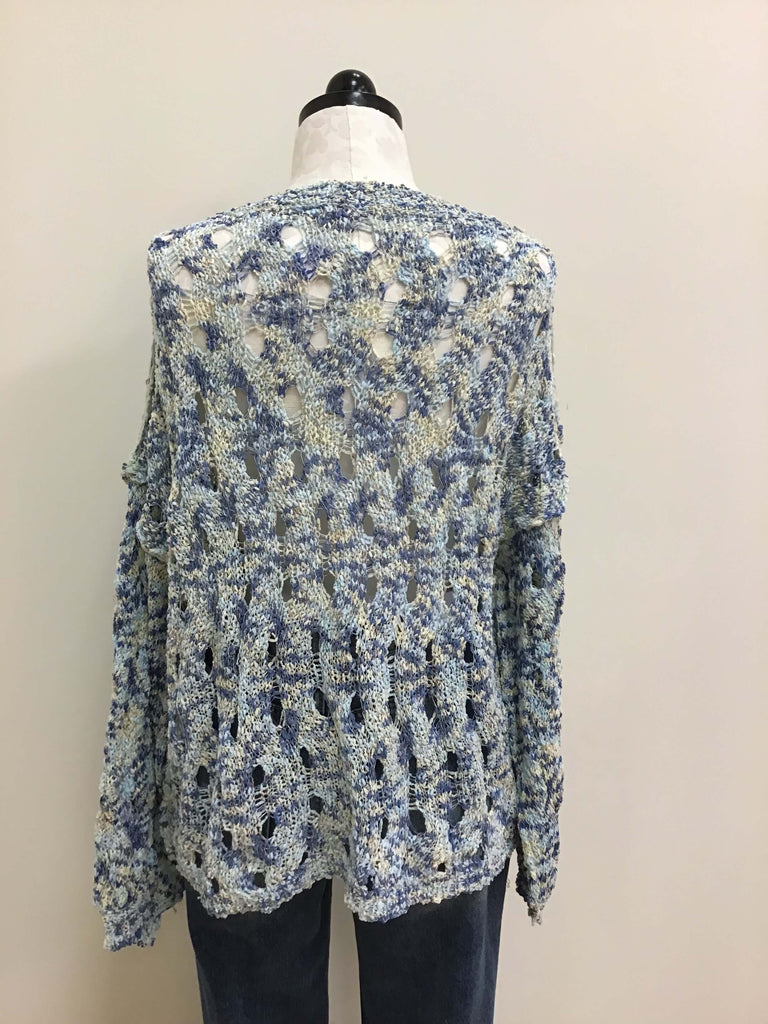 POL Blue Cream Sweater Long Sleeve V Neck