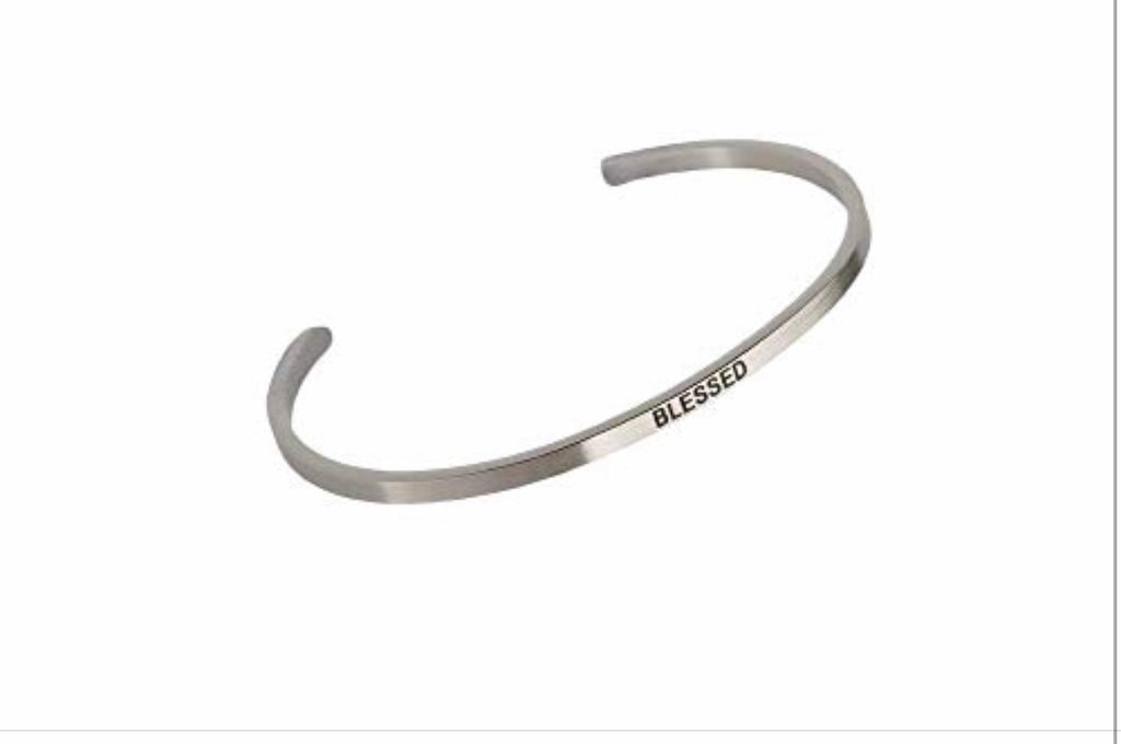 Embracelets - "Blessed" Silver Stainless Steel, Stackable, Layered Bracelet - Accessories Boutique