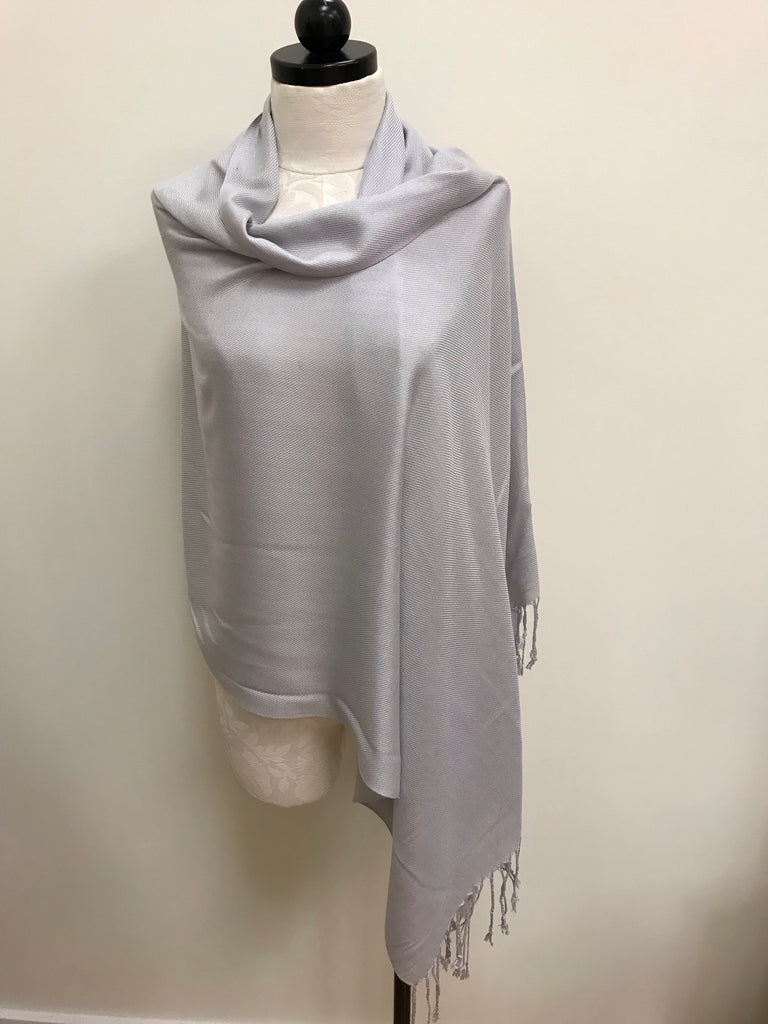 Pashmina Scarf - Grey Light Silver Solid Pattern Scarf Shawl