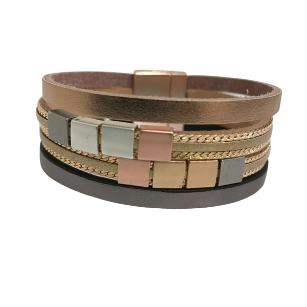 Leather Bracelet Rose Gold Bronze Magnetic Clasp BL1222HMRG