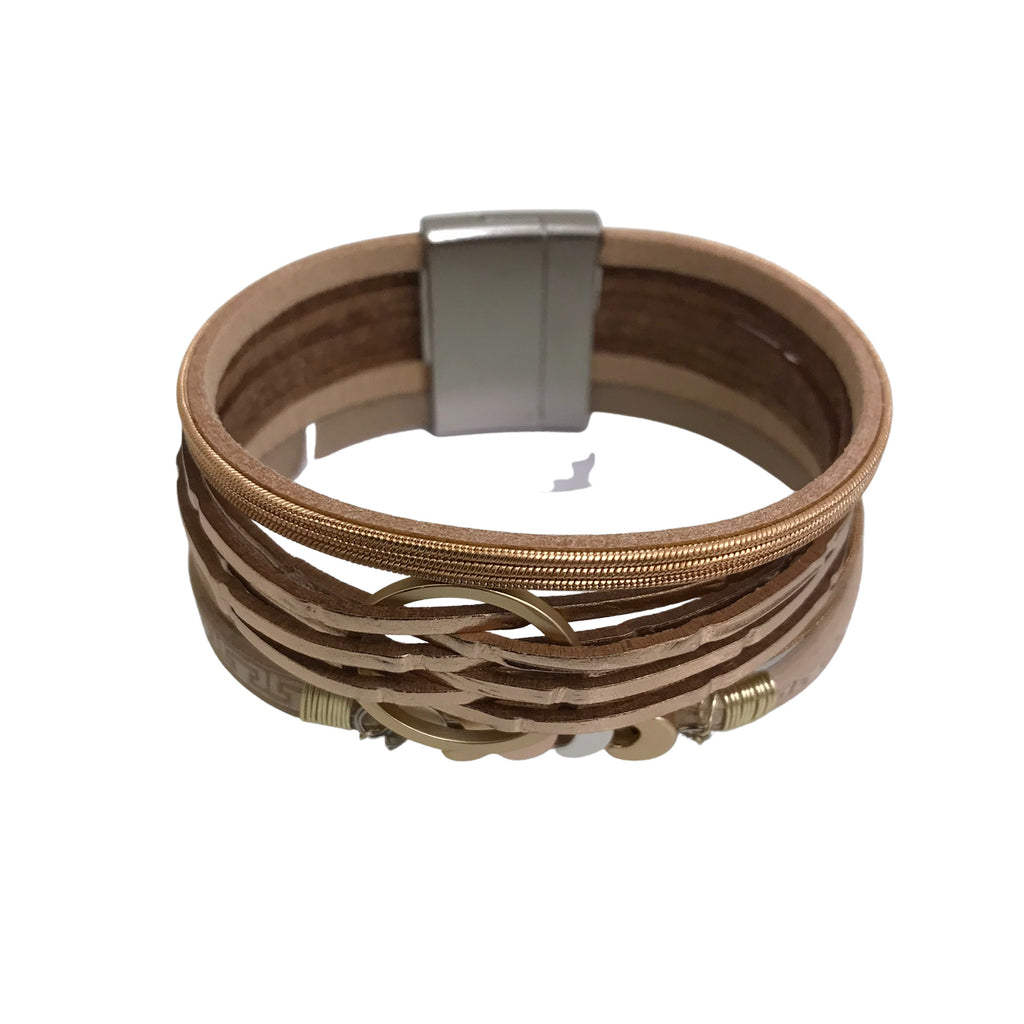 Leather Bracelet Silver Bronze Gold Design Magnetic Clasp BL1339GD