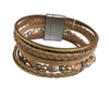 Leather Bracelet Silver Metallic Design Beaded Magnetic Clasp BL1422GD