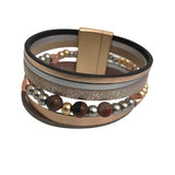 Leather Bracelet Gold Silver Metallic Leather Magnetic Clasp BL2216BG