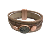 Leather Bracelet Rose Gold Metallic Design Magnetic Clasp C1655