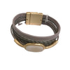 Leather Bracelet Gold Pewter Metallic Design Magnetic Clasp C1680TPE