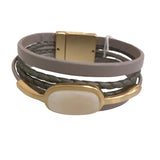 Leather Bracelet Gold Pewter Metallic Design Magnetic Clasp C1680TPE