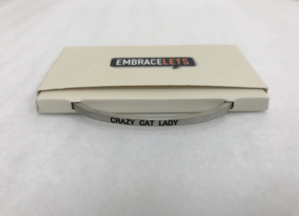 Embracelets - "Crazy Cat Lady" Silver Stainless Steel, Stackable, Layered Bracelet - Accessories Boutique 