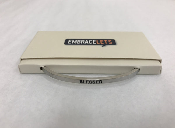 Embracelets - "Blessed" Silver Stainless Steel, Stackable, Layered Bracelet - Accessories Boutique 