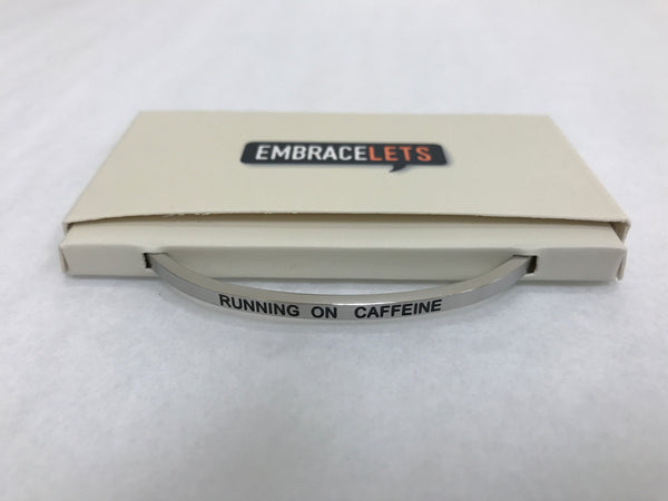Embracelets - "Running On Caffeine" Silver Stainless Steel, Stackable, Layered Bracelet - Accessories Boutique 