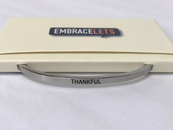 Embracelets - "Thankful" Silver Stainless Steel, Stackable, Layered Bracelet - Accessories Boutique 