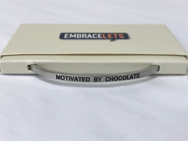 Embracelets - "Motivated By Chocolate" Silver Stainless Steel, Stackable, Layered Bracelet - Accessories Boutique 