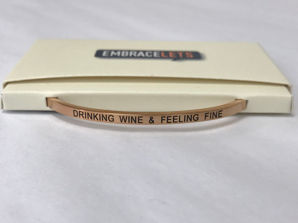 Embracelets - "Drinking Wine & Feeling Fine" Rose Gold Stainless Steel, Stackable, Layered Bracelet - Accessories Boutique 
