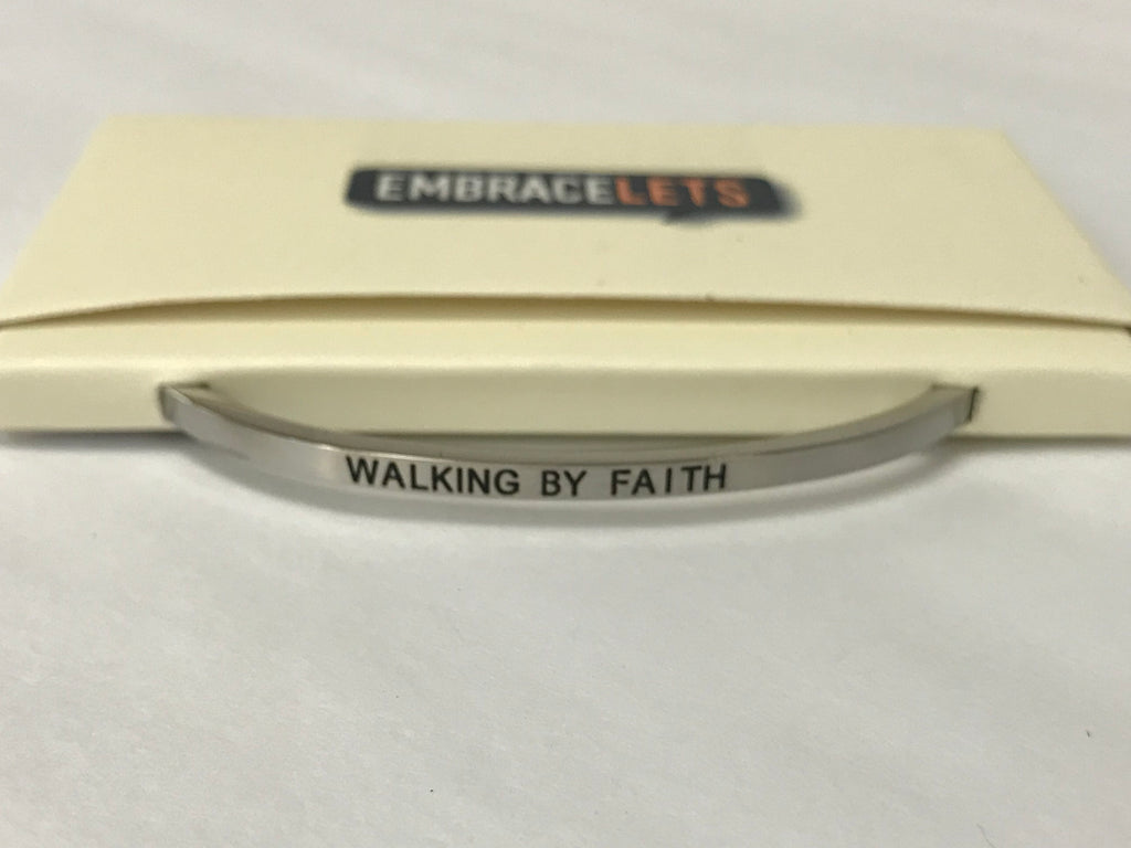 Embracelets - "Walking By Faith" Silver Stainless Steel, Stackable, Layered Bracelet - Accessories Boutique 