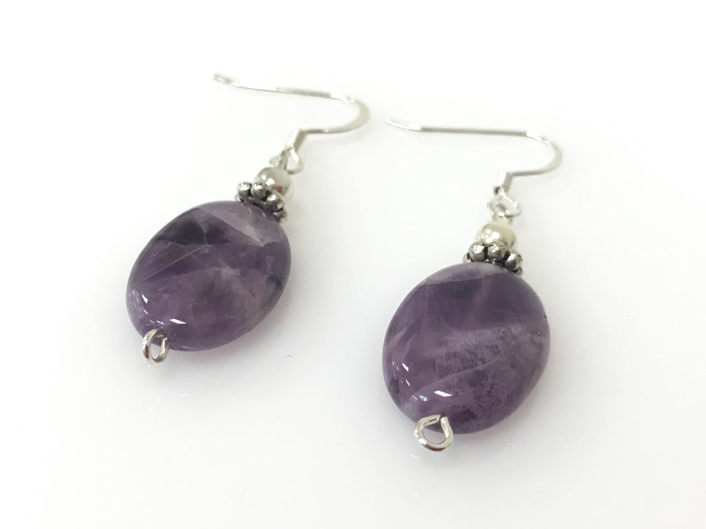 Accessories Boutique Earrings Silver Amethyst Gemstone Oval