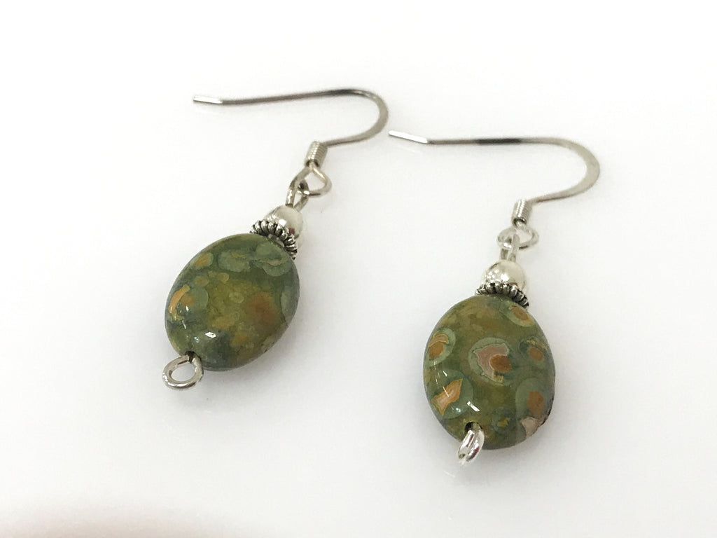 Handmade - Earring Rhyolite Oval Gemstone - Accessories Boutique 