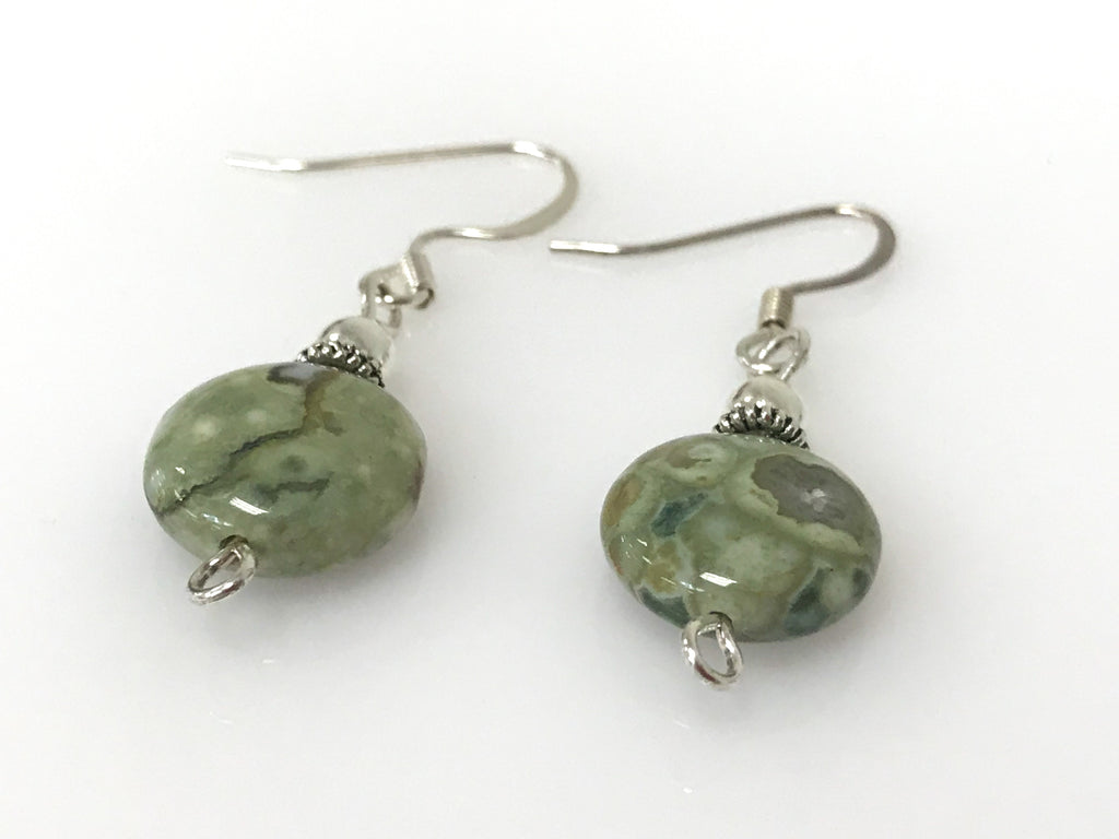 Handmade - Earring Rhyolite Gemstone Round Silver - Accessories Boutique 