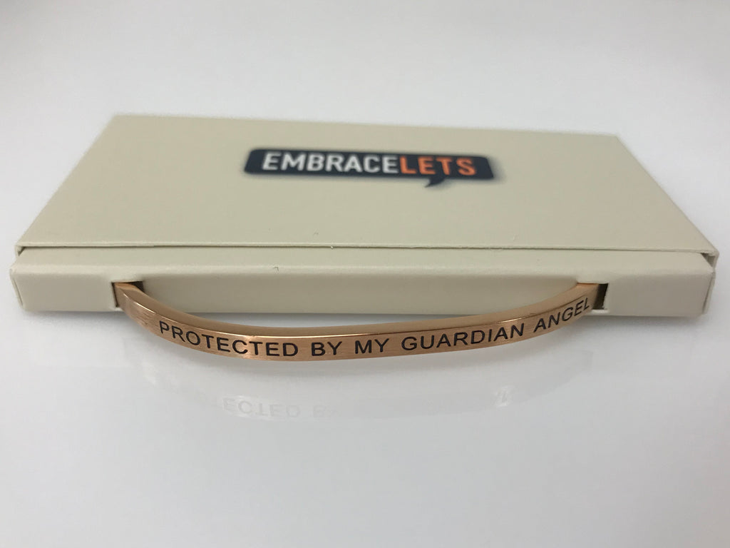 Embracelets - "Protected By My Guardian Angel" Rose Gold Stainless Steel, Stackable, Layered Bracelet - Accessories Boutique 
