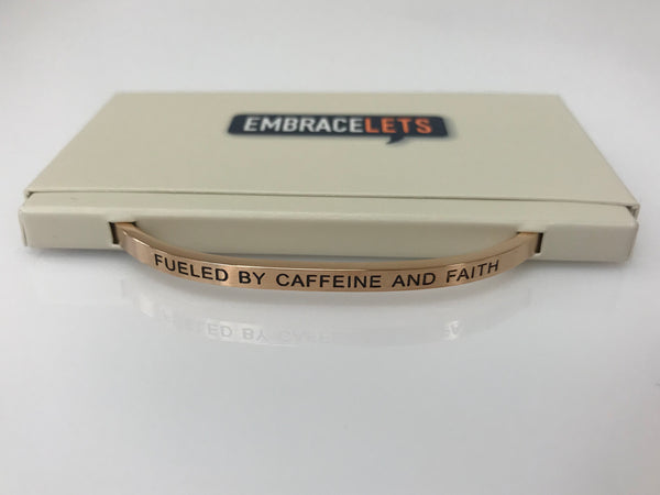Embracelets - "Fueled By Caffeine and Faith" Rose Gold Stainless Steel, Stackable, Layered Bracelet - Accessories Boutique 