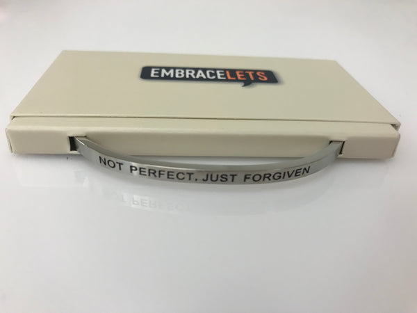 Embracelets - "Not Perfect Just Forgiven" Silver Stainless Steel, Stackable, Layered Bracelet - Accessories Boutique 
