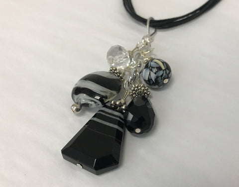 Cluster - Handcrafted Onyx Stone & Crystal Necklace