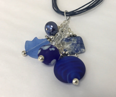 Sterling Silver Wrapped Pendant - Rectangle Snowflake Lapis Stone