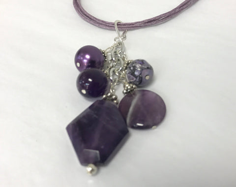 Sterling Silver Wrapped Pendant - Oval Amethyst Stone