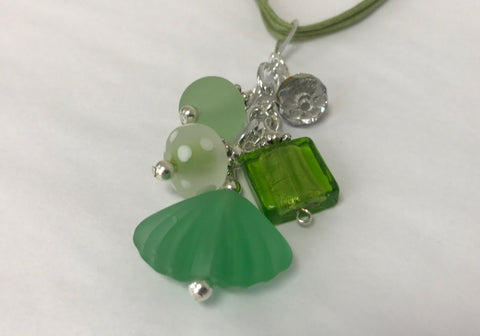 Cluster - Handmade Lime Green Sea Glass Necklace