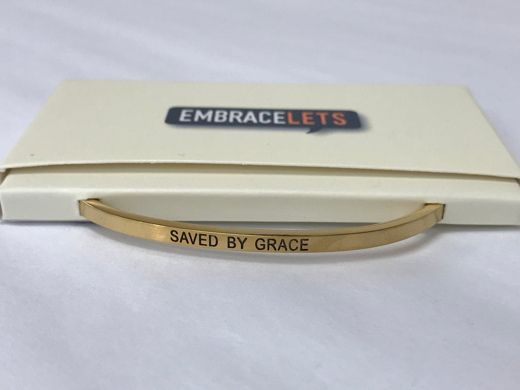Embracelets - "Saved By Grace" Gold Stainless Steel, Stackable, Layered Bracelet - Accessories Boutique 