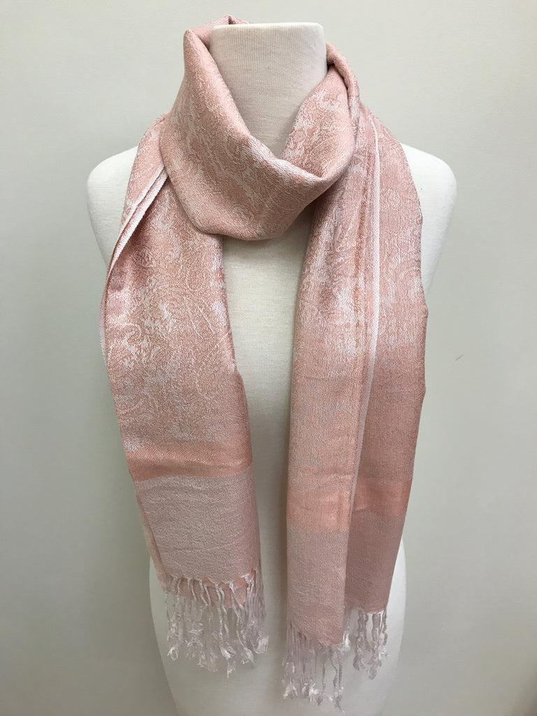 Pashmina Scarf Pink Blush White Paisley Scarf