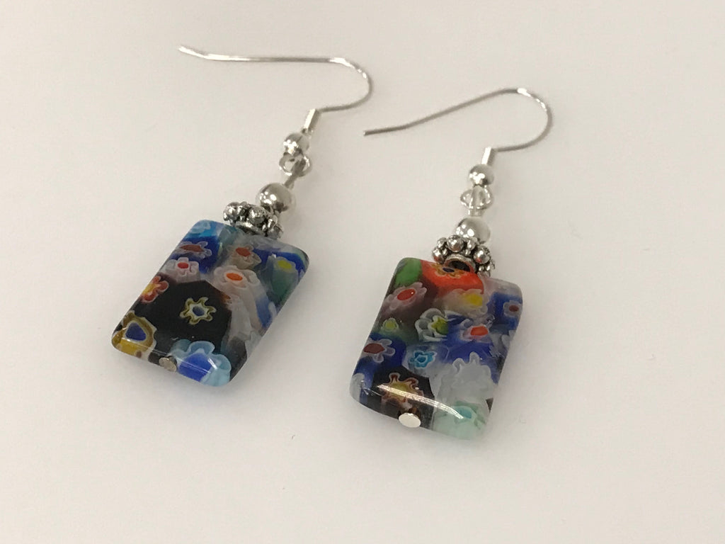 Handmade - Earring Millifiori Rectangle Silver - Accessories Boutique 