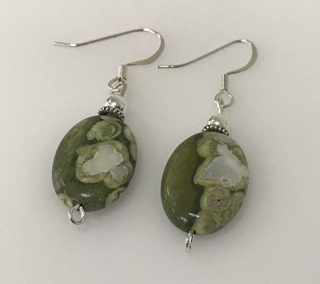 Handmade - Earring Rhyolite Oval Gemstone - Accessories Boutique 