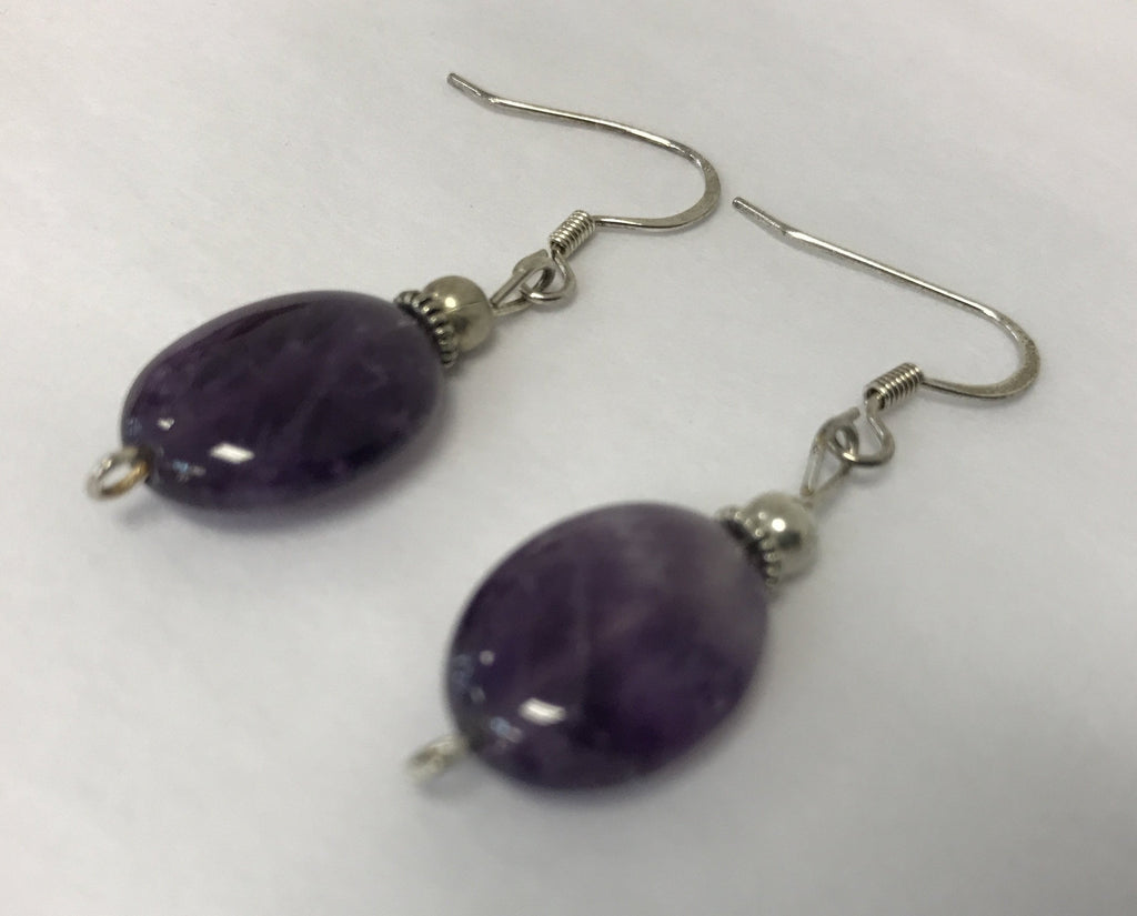 Handmade - Earring Amethyst Gemstone Oval Silver - Accessories Boutique 