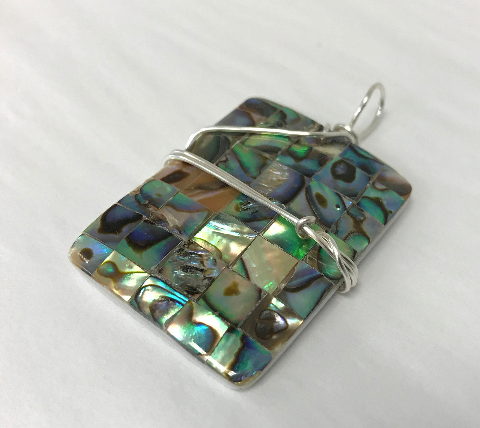 Sterling Silver Wrapped Pendant - Rectangle Snowflake Lapis Stone