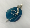 Sterling Silver Wrapped Pendant - Oval Blue Quartz Stone