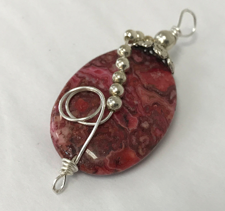 Sterling Wire Wrapped Pendant - Square Red Jade Stone
